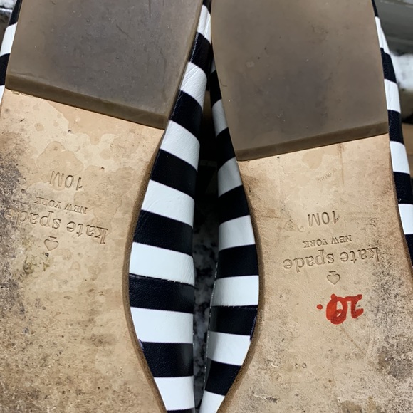 Kate Spade Black and White Stripped Red Heart Beaded Flats | 10M - Picture 6 of 8